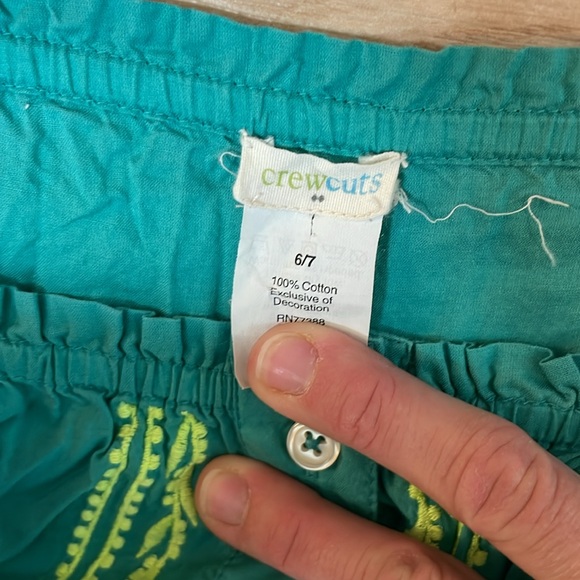 Crewcuts embroidered Teal Aqua Neon Green Embroidered Blouse Girl’s Small 6/7 - Picture 2 of 10